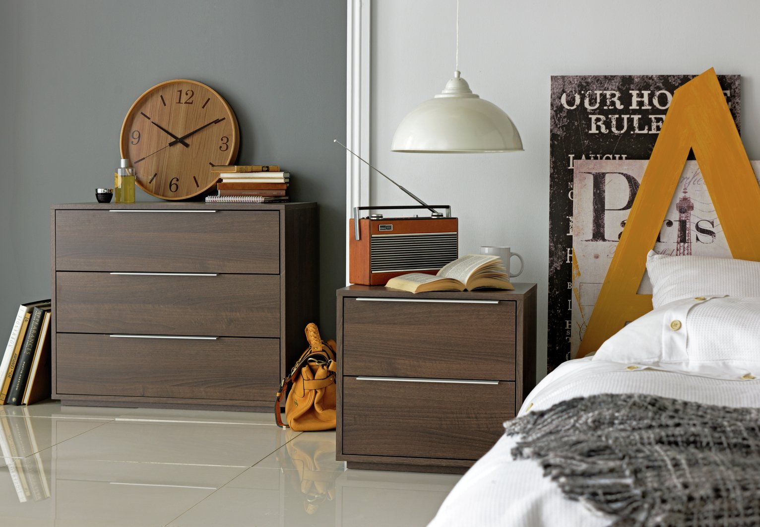 Argos Home Holsted Walnut Effect 2 Drawer Bedside Chest