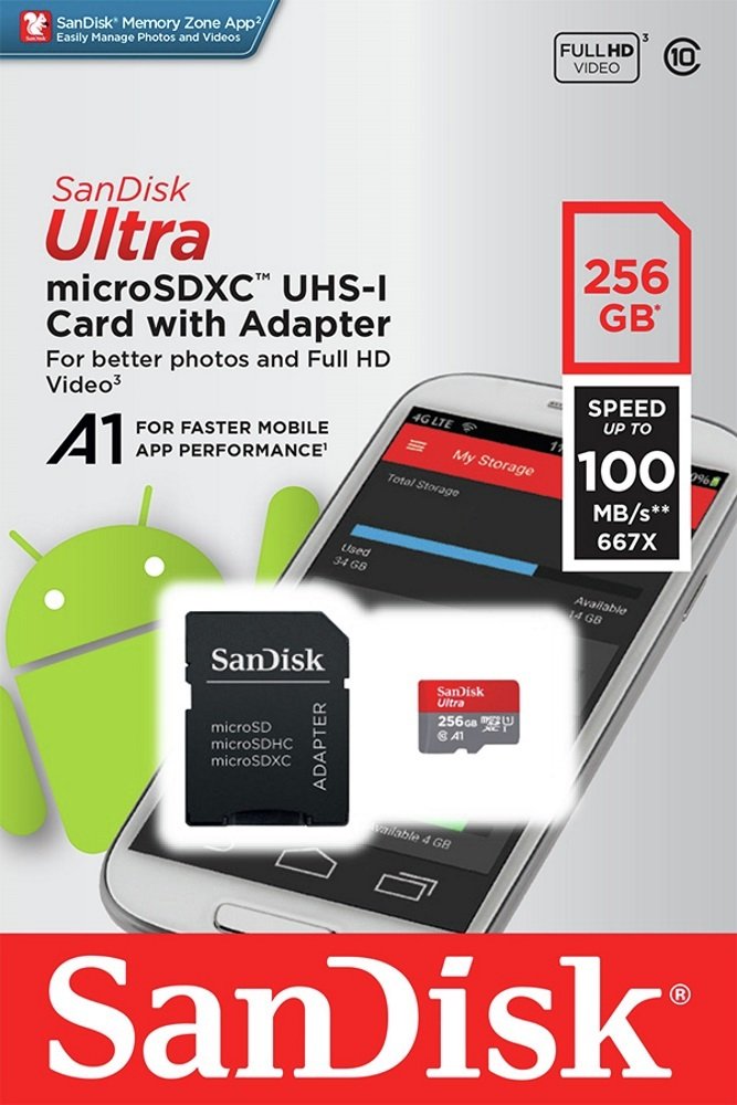 SanDisk Ultra 100MBs Micro SD Memory Card - 256GB