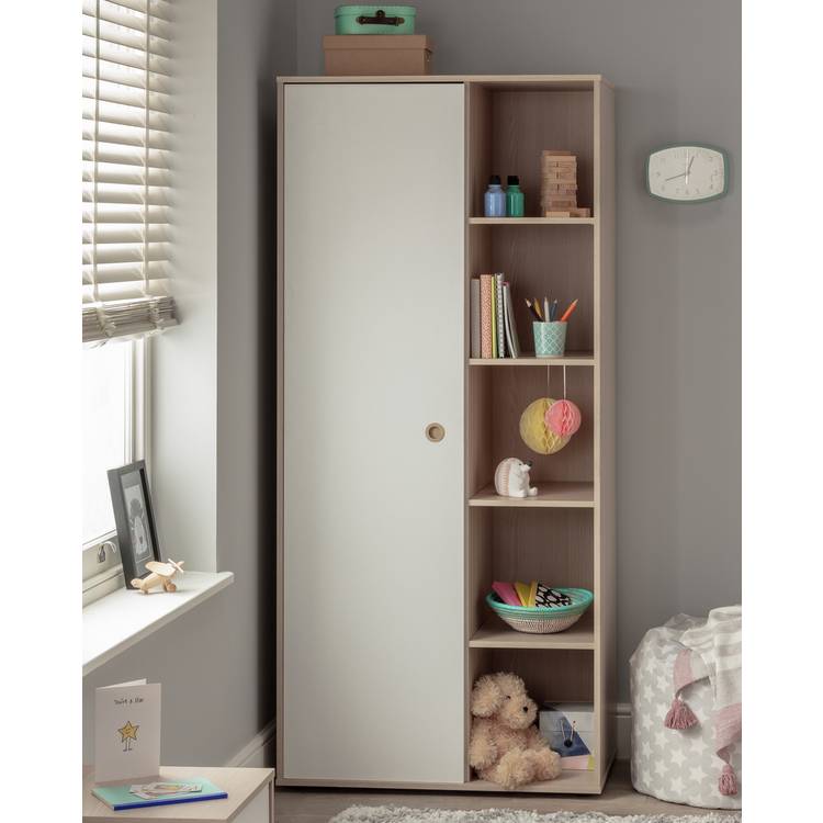 Argos Home Camden 1 Door Shelved Wardrobe - White and Acacia 0