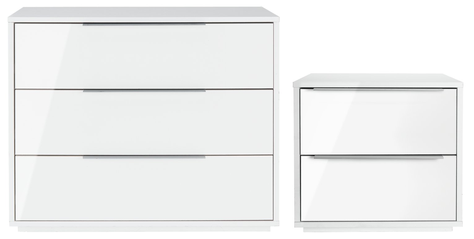 Argos Home Holsted Gloss Bedside & 3 Drawer Chest Set -White