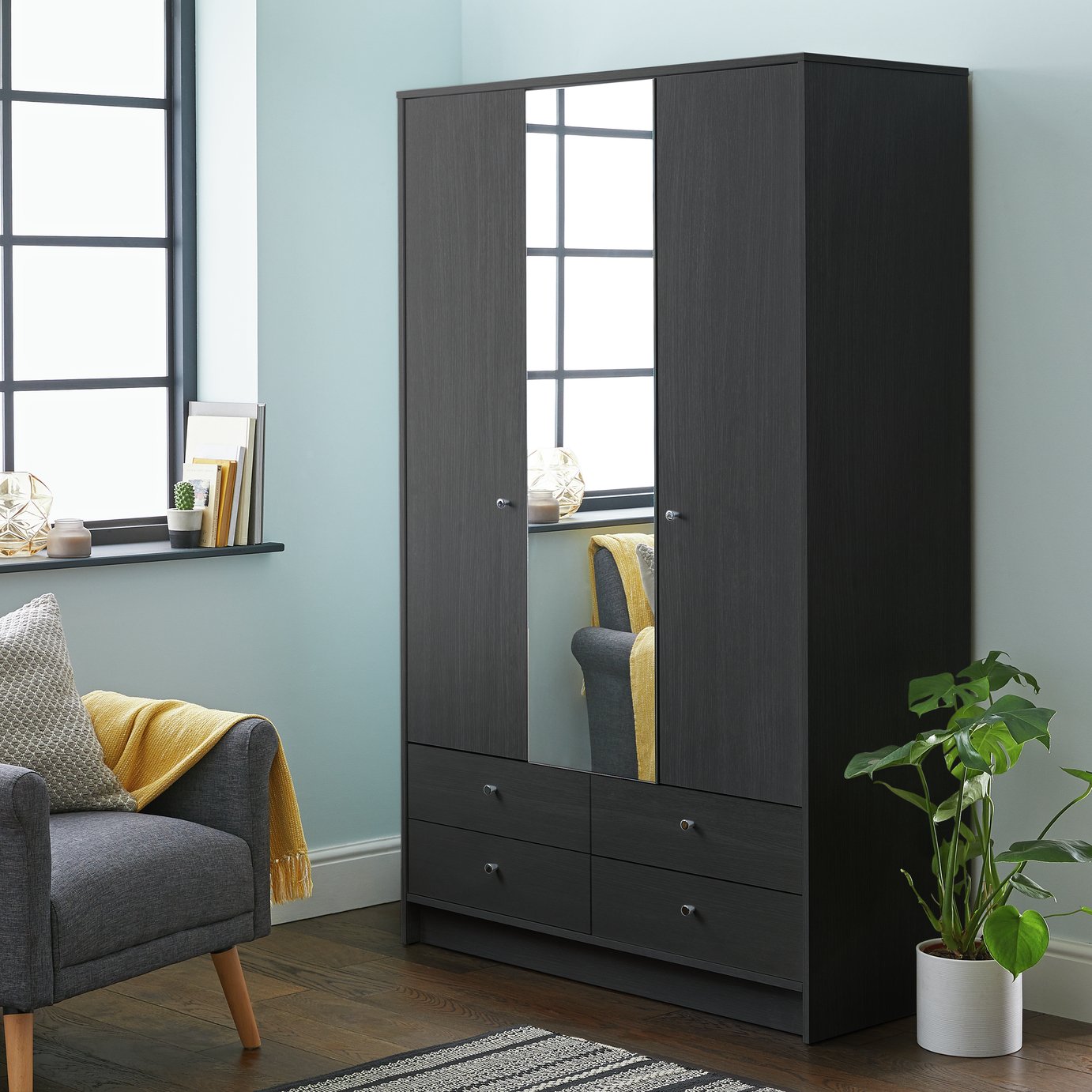 Argos Home Malibu 3 Door 4 Drawer Mirror Wardrobe -Black Oak Review