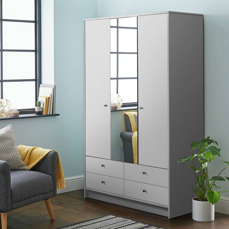 Argos Home Malibu 3 Door 4 Drawer Mirror Wardrobe - Grey 0