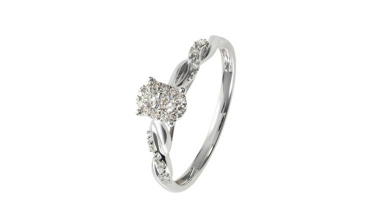 Revere 9ct Gold 0.15ct Diamond Halo Engagement Ring - L