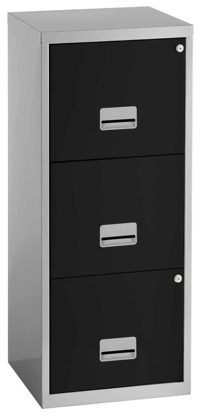 Pierre Henry 3 Drawer Maxi Filing Cabinet - Silver & Black