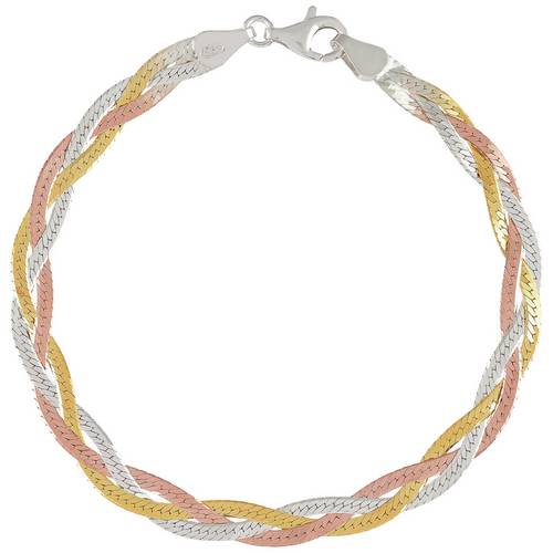 Buy Revere 9ct Gold Plated Braided 3 Colour Herringbone Bracelet