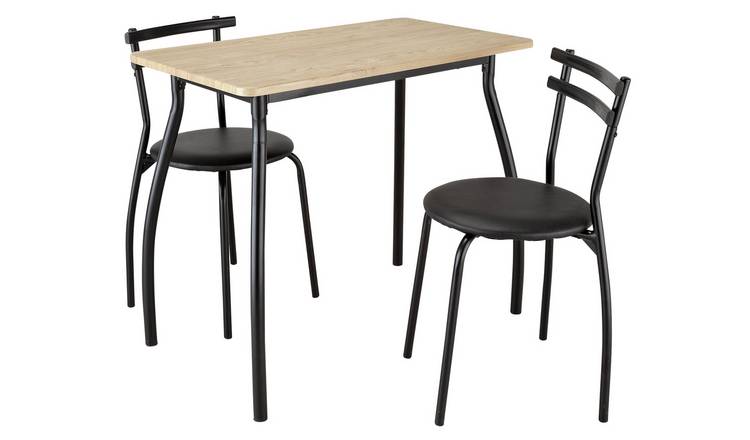 Argos Home Leon Oak Effect Dining Table & 2 Black Chairs