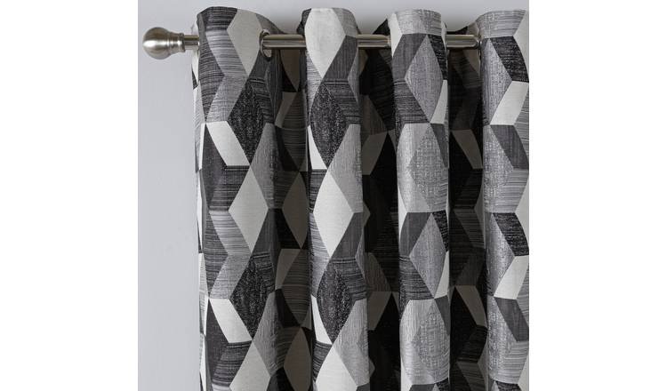 Argos Home Geometric Lined Eyelet Curtains - Monochrome