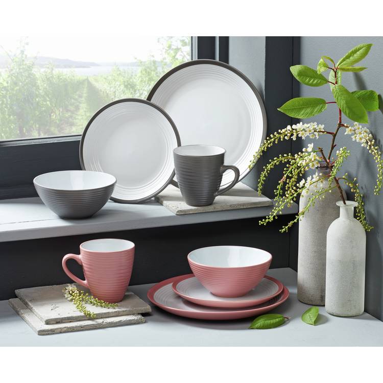 Argos Home Ribbed 16 Piece Stoneware Dinner Set - Grey 0