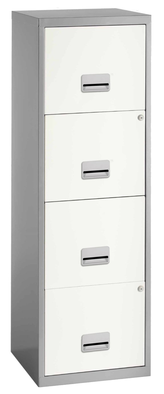 4 Drawer A4 Metal Filing Cabinet - Silver & White