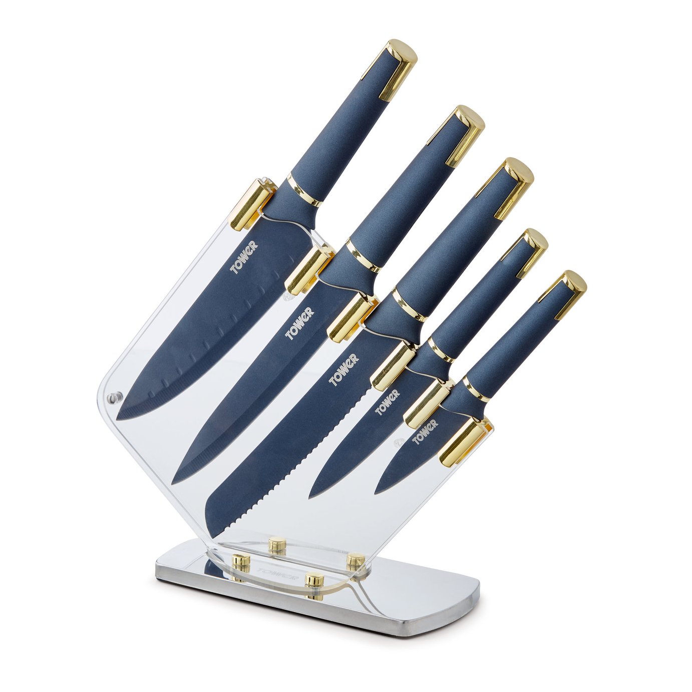 Tower 5 Piece Stainless Steel Knife Set - Blue and Gold