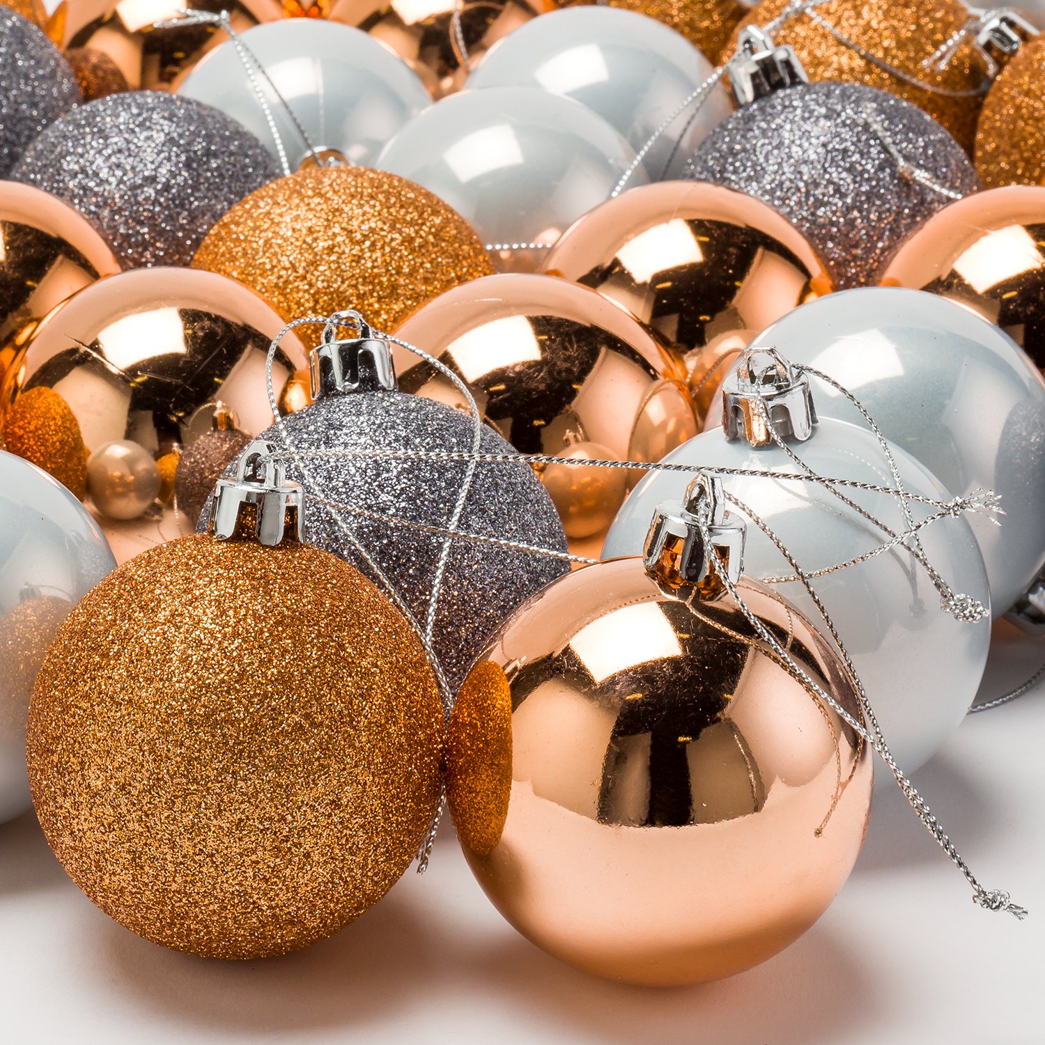 Argos Home 48 Pack Christmas Noir Baubles - Copper and Grey