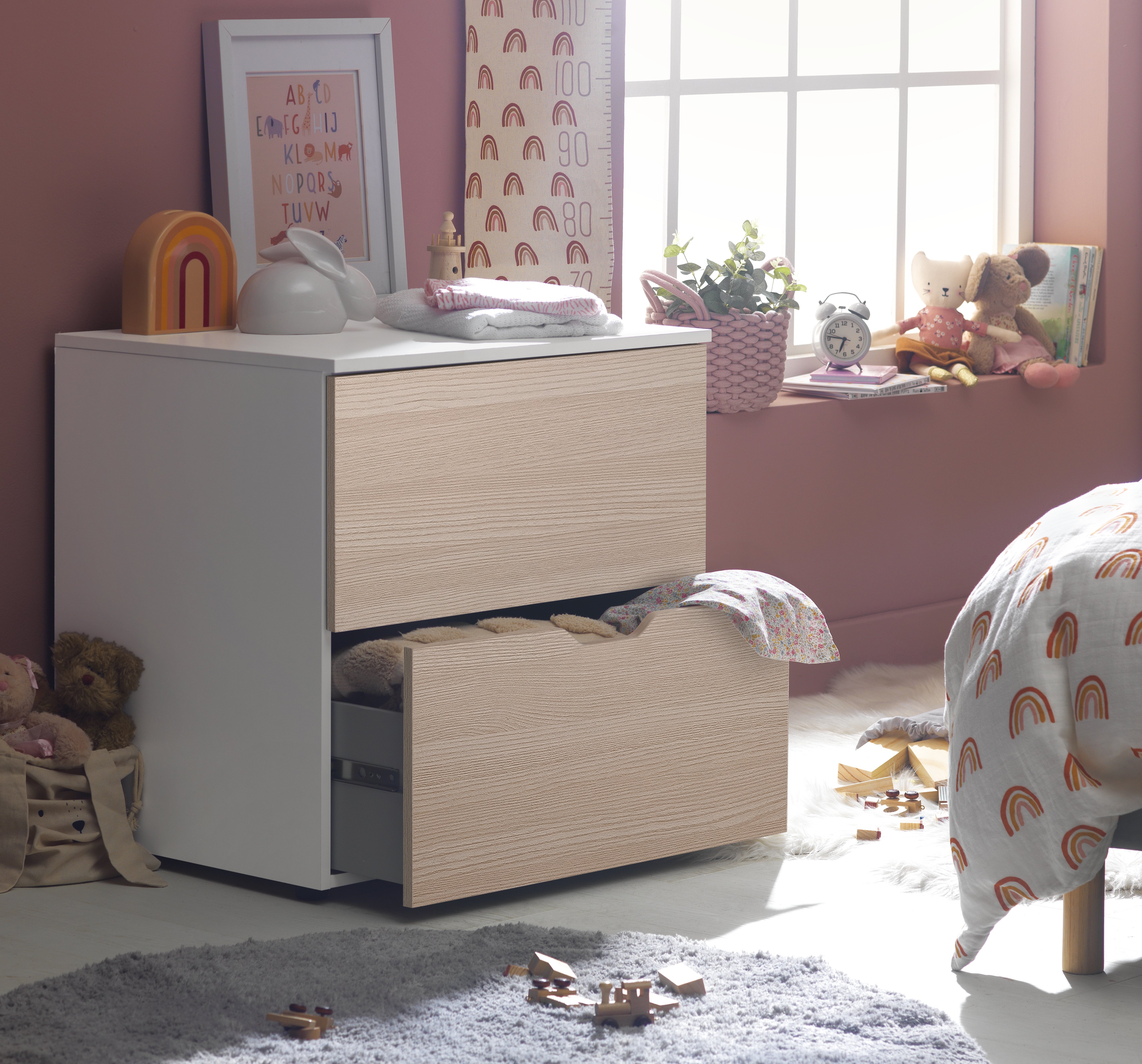 Habitat Kids Pod 2 Drawer Low Chest of Drawers-Acacia Effect