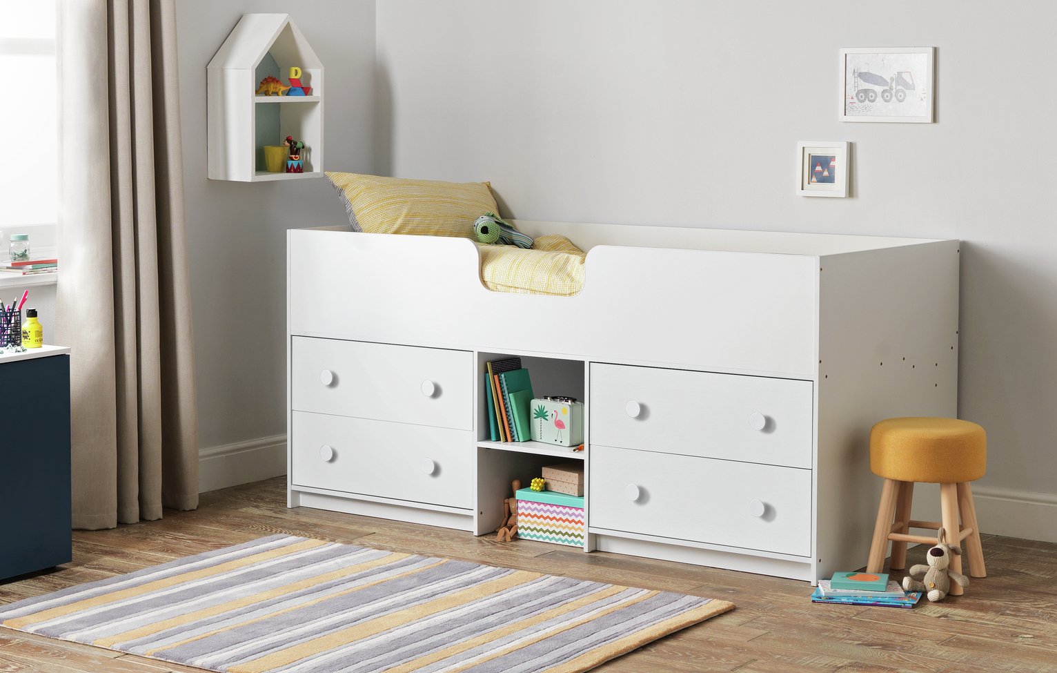 white wooden mid sleeper bed