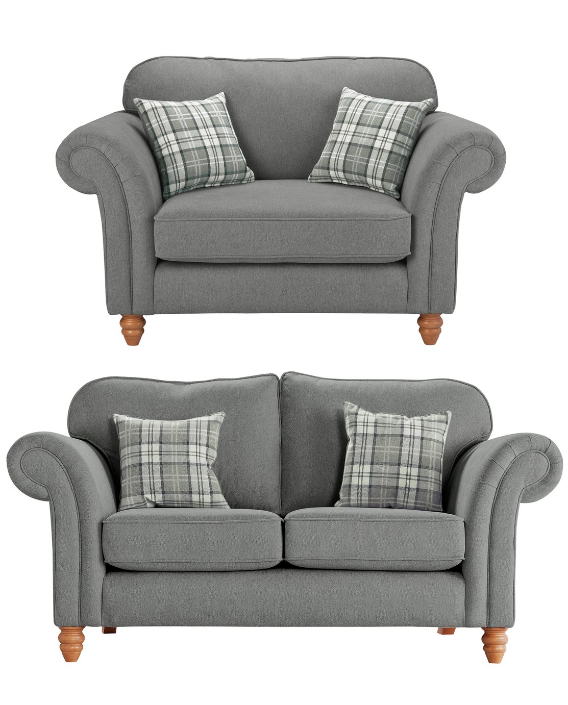 Argos Home Windsor Fabric Chair & 2 Seater Sofa - Light Grey