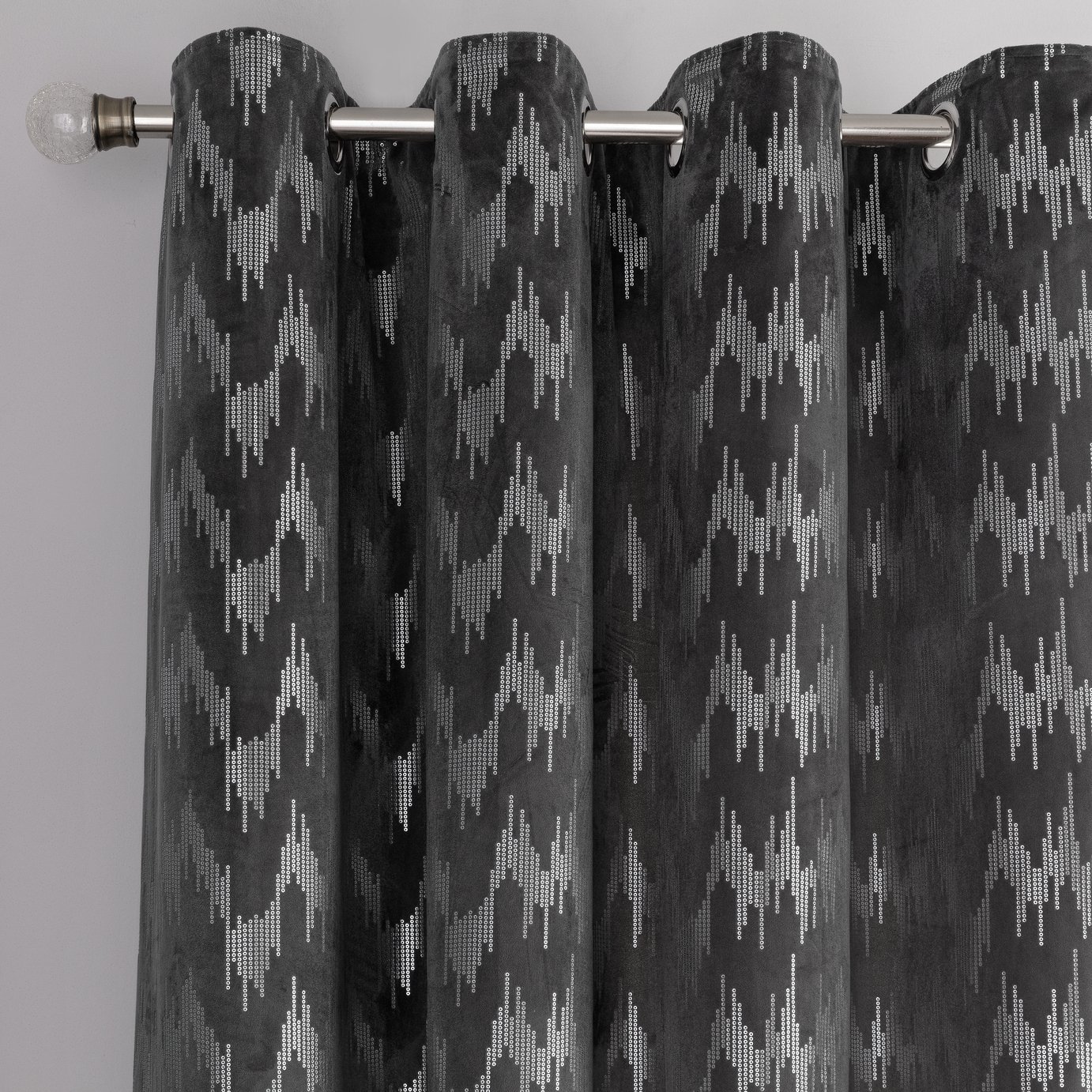 Argos Home Sequin Effect Lined Eyelet Curtains - Charcoal