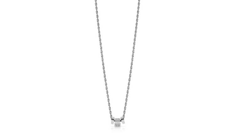 Guess Love Knot Silver Plated Crystal Disc Pendant Necklace