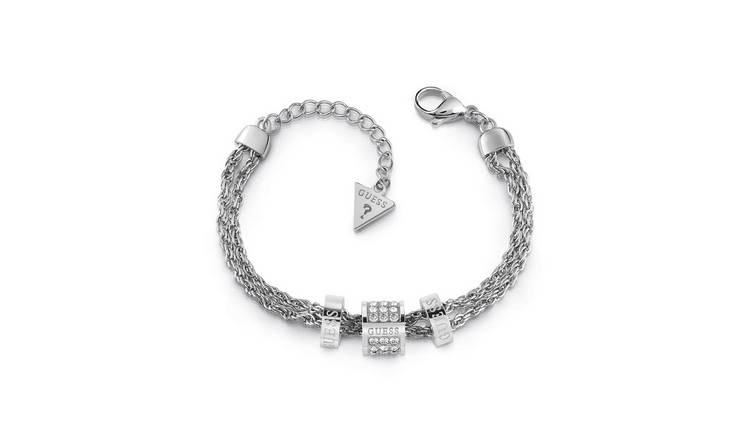Guess Love Knot Silver Plated Crystal Rope Charm Bracelet