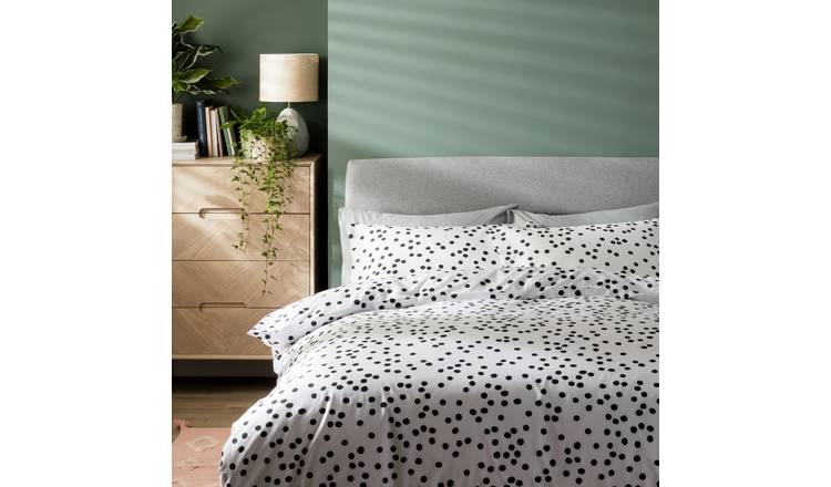 Habitat Cotton Dot Penny White & Black Bedding Set - Single