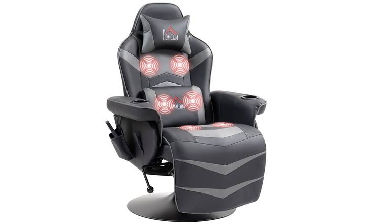 HOMCOM Faux Leather Gaming Chair with Cup Holder - Grey