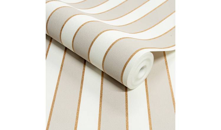 Grandeco Doulia Stripe Textured Wallpaper - Neutral Gold