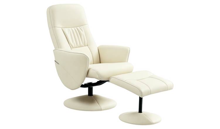 HOMCOM PU Leather Swivel Recliner Chair with Footstool High Back - Cream