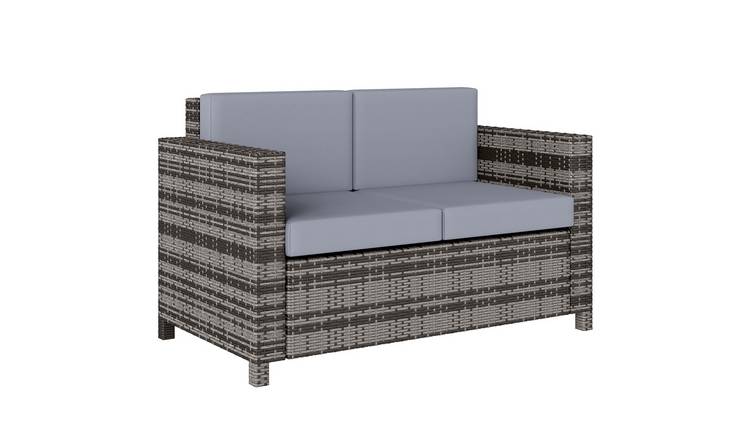 Outsunny 2 Seater Rattan Sofa with Soft Padded Cushion - Grey