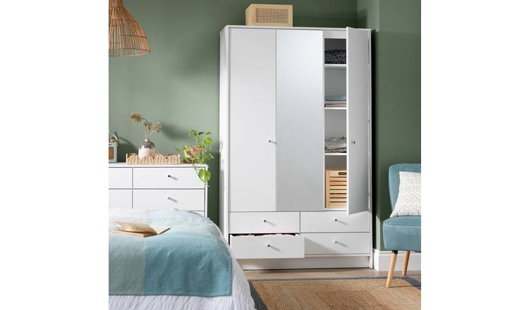 Buy Argos Home Malibu 3 Door 4 Drawer Mirror Wardrobe - White, Wardrobes