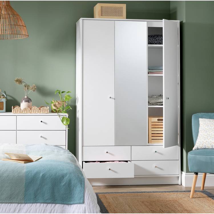 Argos Home Malibu 3 Door 4 Drawer Mirror Wardrobe - White 0
