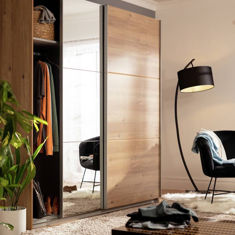 Habitat Holsted Mirror 200cm Sliding Wardrobe - Oak Effect 0