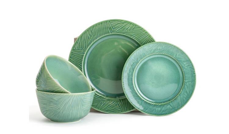 Habitat Glazed 12 Piece Dinner Set - Green