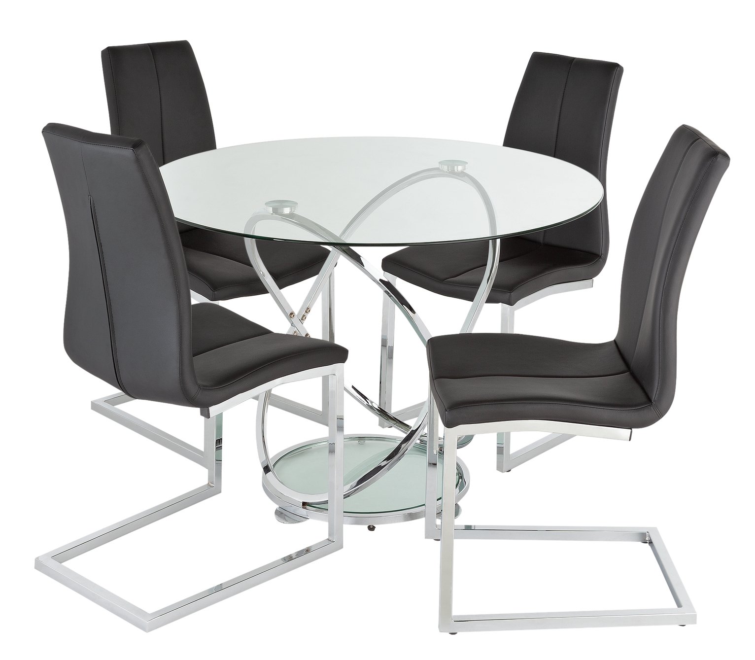 Argos Home Atom Glass Dining Table & 4 Milo Chairs - Black