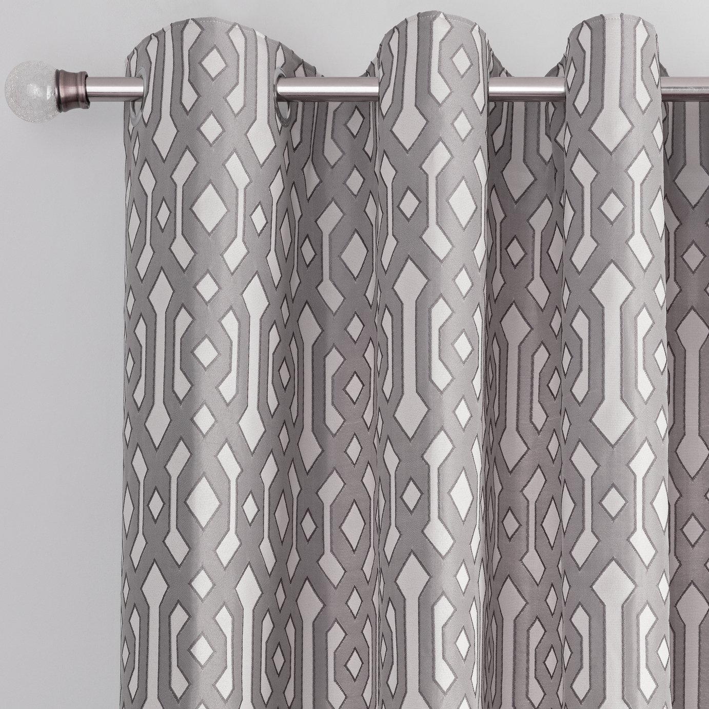 Argos Home Jacquard Geo Lined Eyelet Curtains - Flint Grey