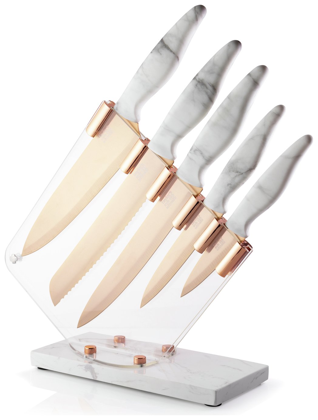 Taylors Eye Witness 5 Piece Marble and Rose Gold Knife Block