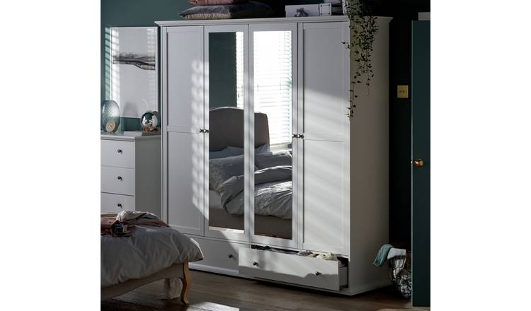 White wardrobe with mirror deals and drawers