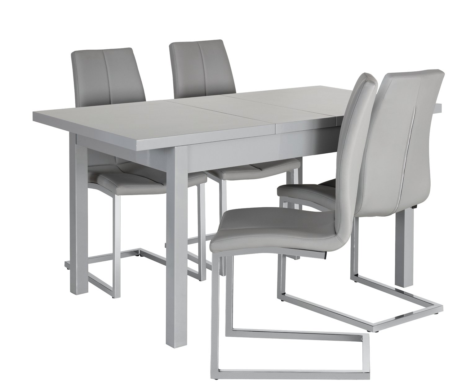 Argos Home Lyssa Extending Gloss Table & 4 Milo Chairs -Grey