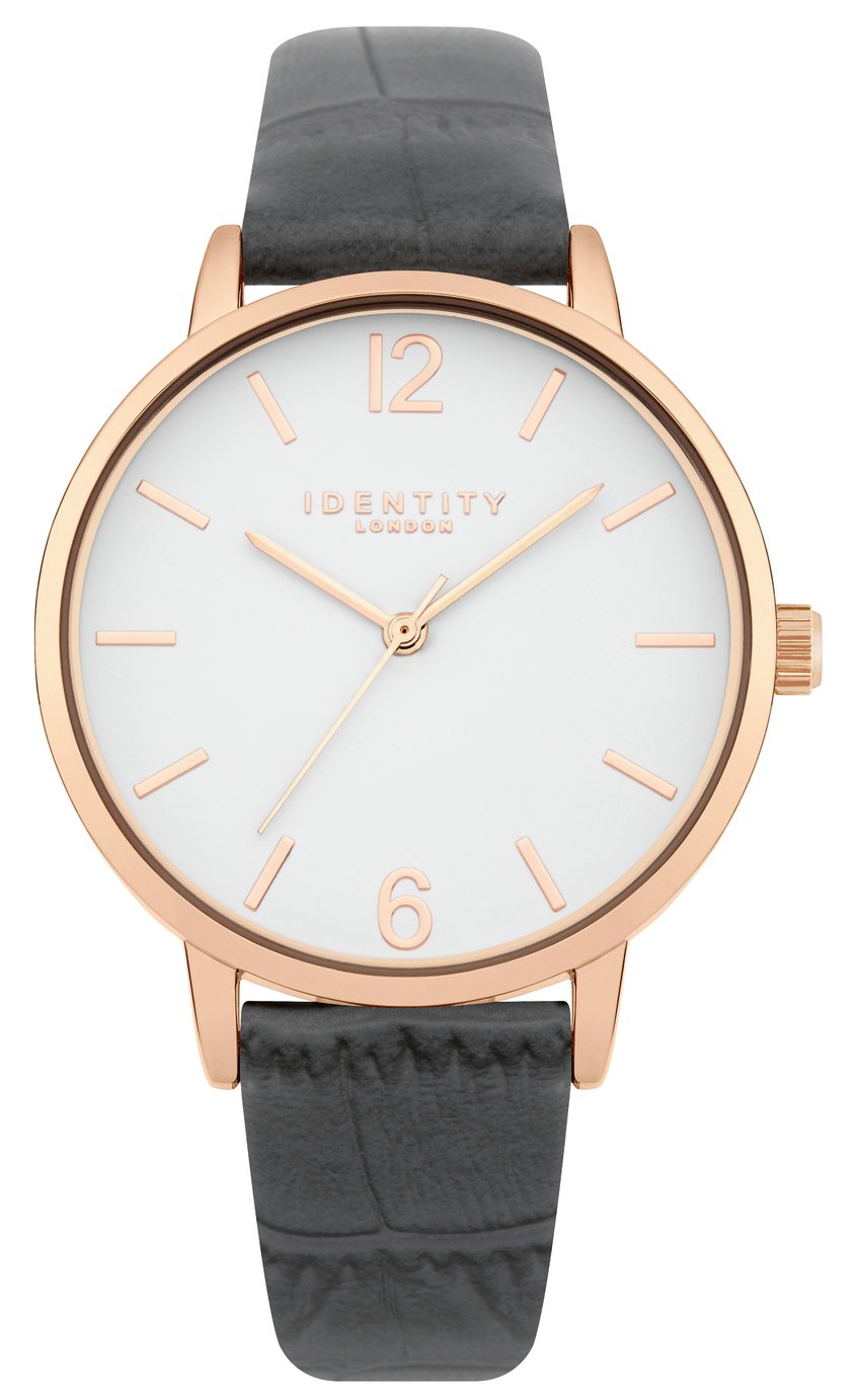 Identity London Ladies Grey Croc Faux Leather Strap Watch