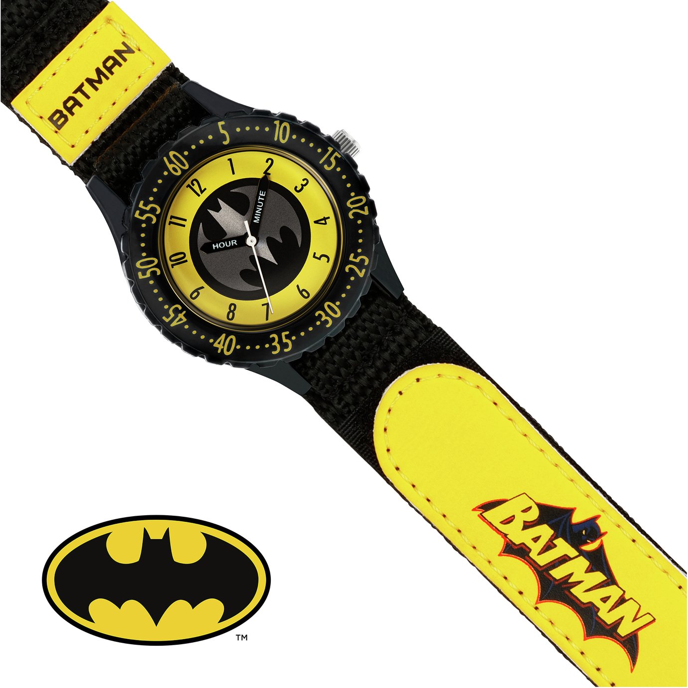 Warner Brothers Batman Kid's Black Velcro Strap Watch