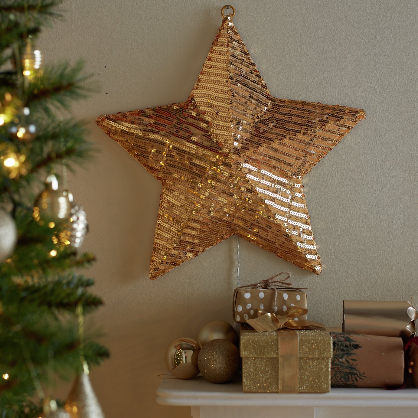 Argos Home Gold Sequin Wall Mounted Star Light