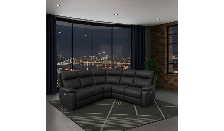 Aspire Kingsmere Leather Power Recliner Corner Sofa - Black