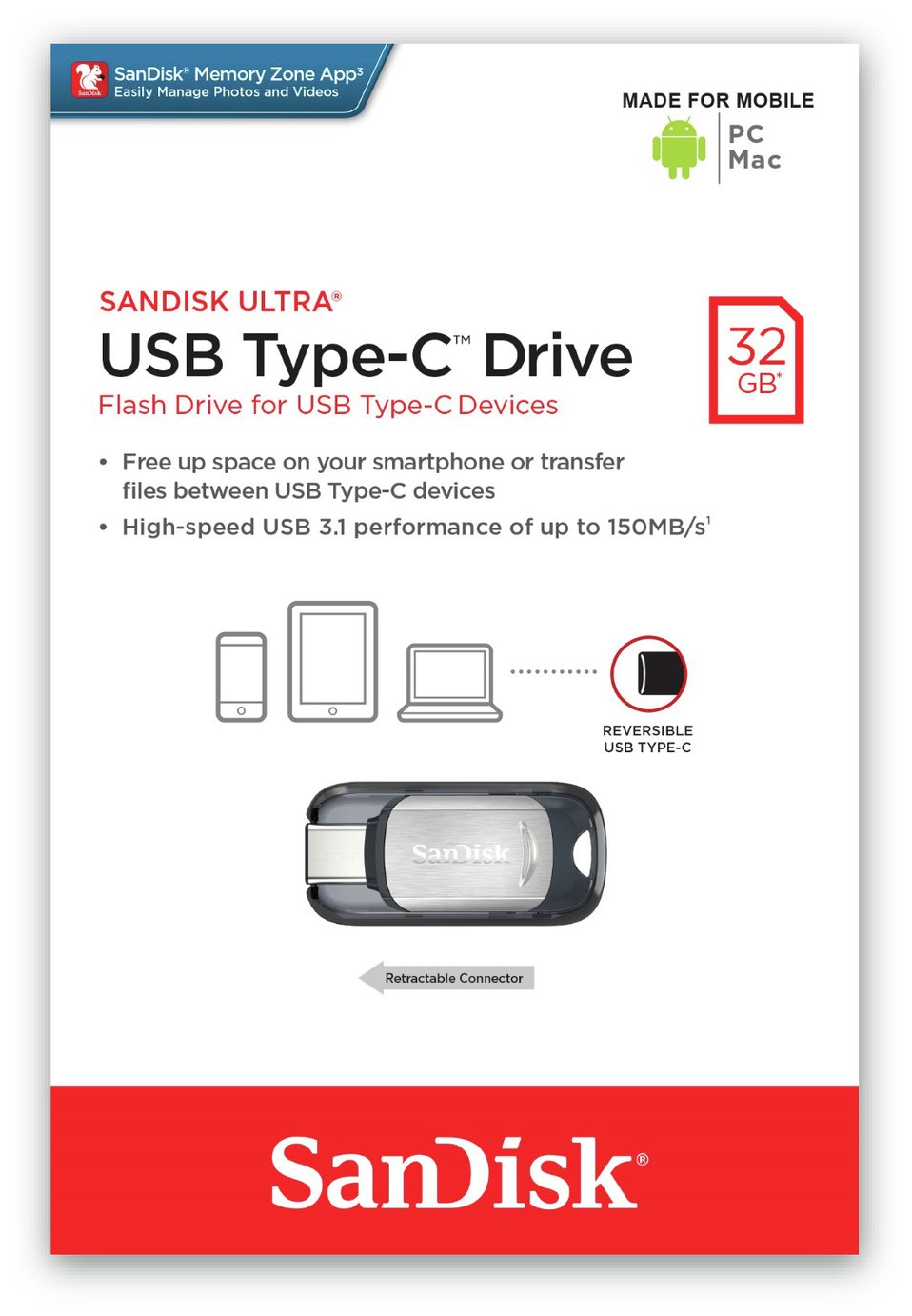SanDisk Ultra Dual Flash Drive USB 3.0 Type-C - 32GB