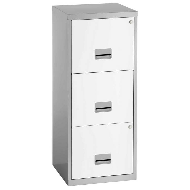 Pierre Henry 3 Drawer A4 Filing Cabinet - Silver & White 0