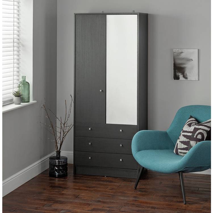 Argos Home Malibu 2 Dr 3 Drw Mirror Wardrobe - Black Oak Eff 0