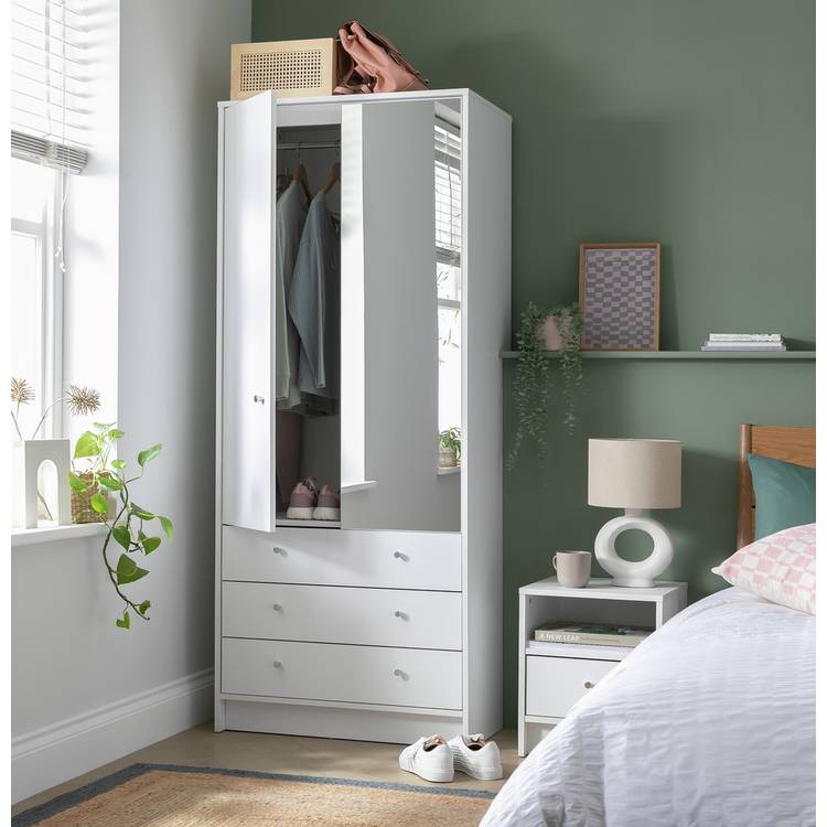 Argos Home Malibu 2 Door 3 Drawer Mirror Wardrobe - White 0