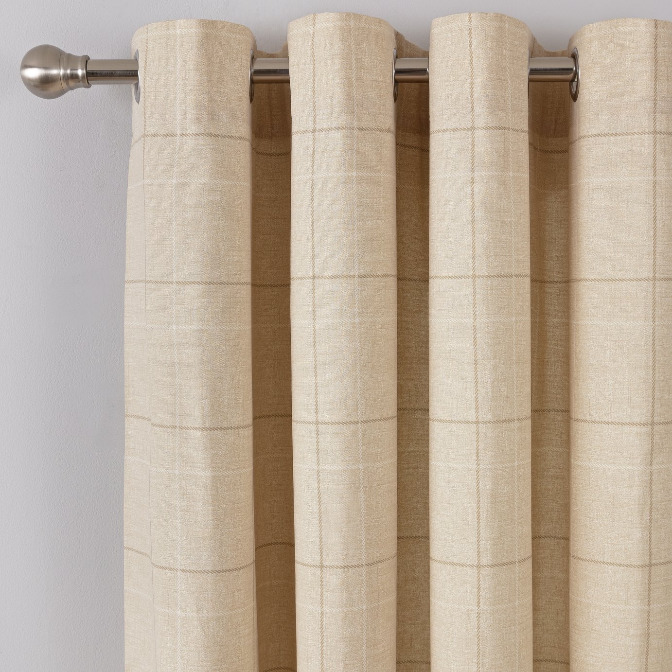 Argos Home Brancaster Check Lined Eyelet Curtains - Natural