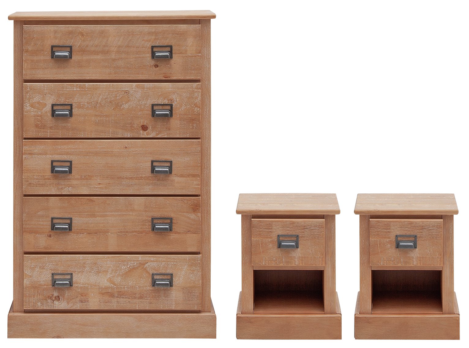 Argos Home Drury 2x Bedside & 5 Drawer Set - Light Pine