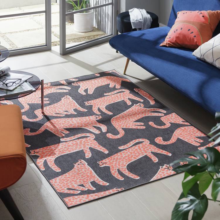 Habitat Cheetah Print Orange & Charcoal Flatweave Rug 0