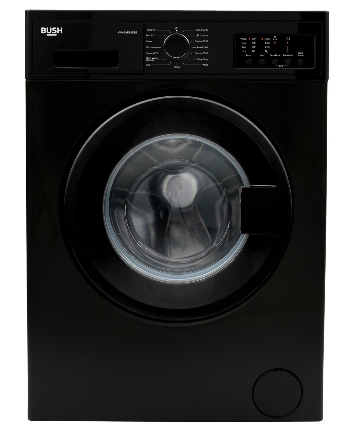 Bush WMSAE912EB 9KG 1200 Spin Washing Machine - Black