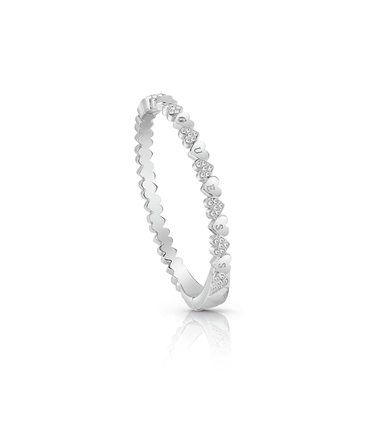 Guess Rhodium Plated Swarovski Crystal Hearts Bangle