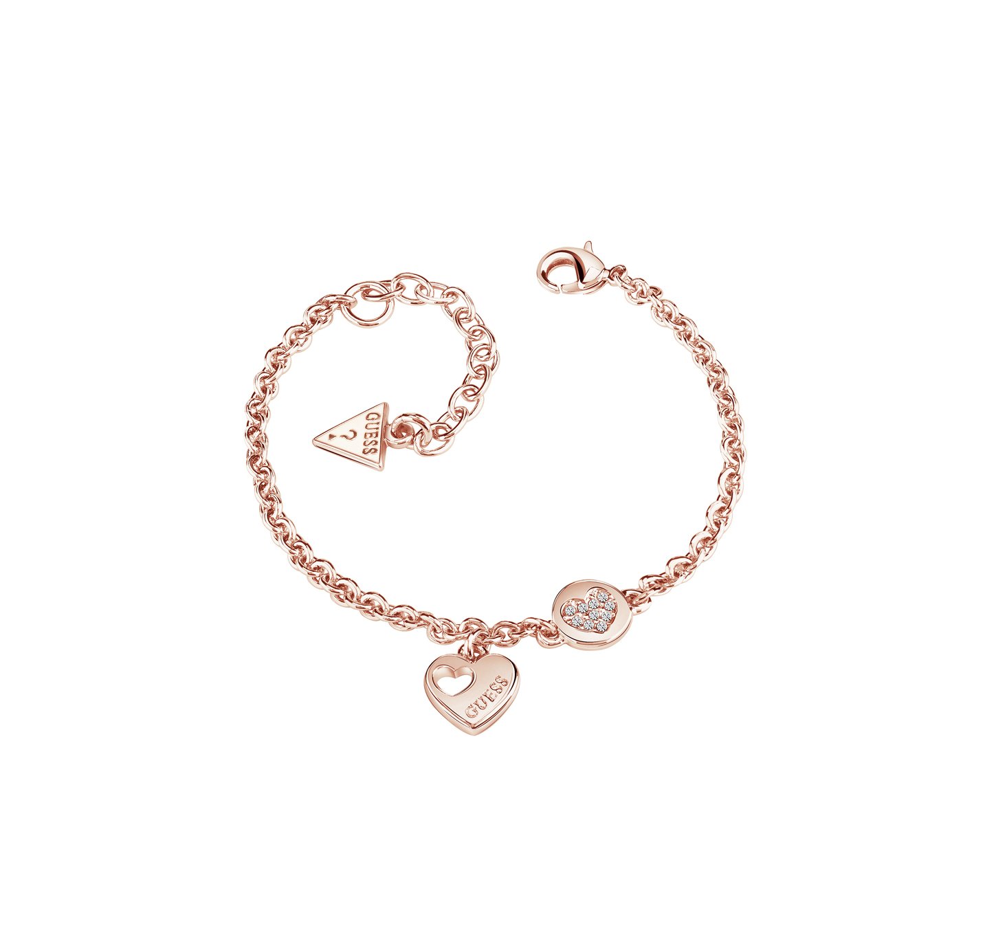 Guess Rose Gold Plated Logo Sparkle Heart Coin Bracelet