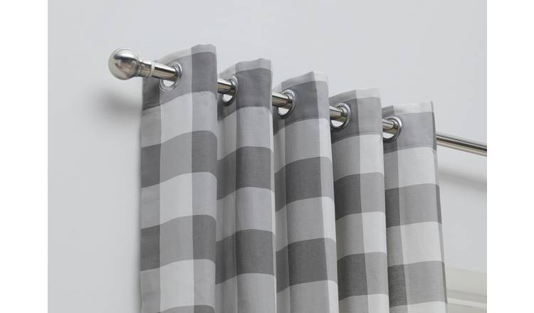 Habitat Printed Check Fully Lined Curtains - Grey